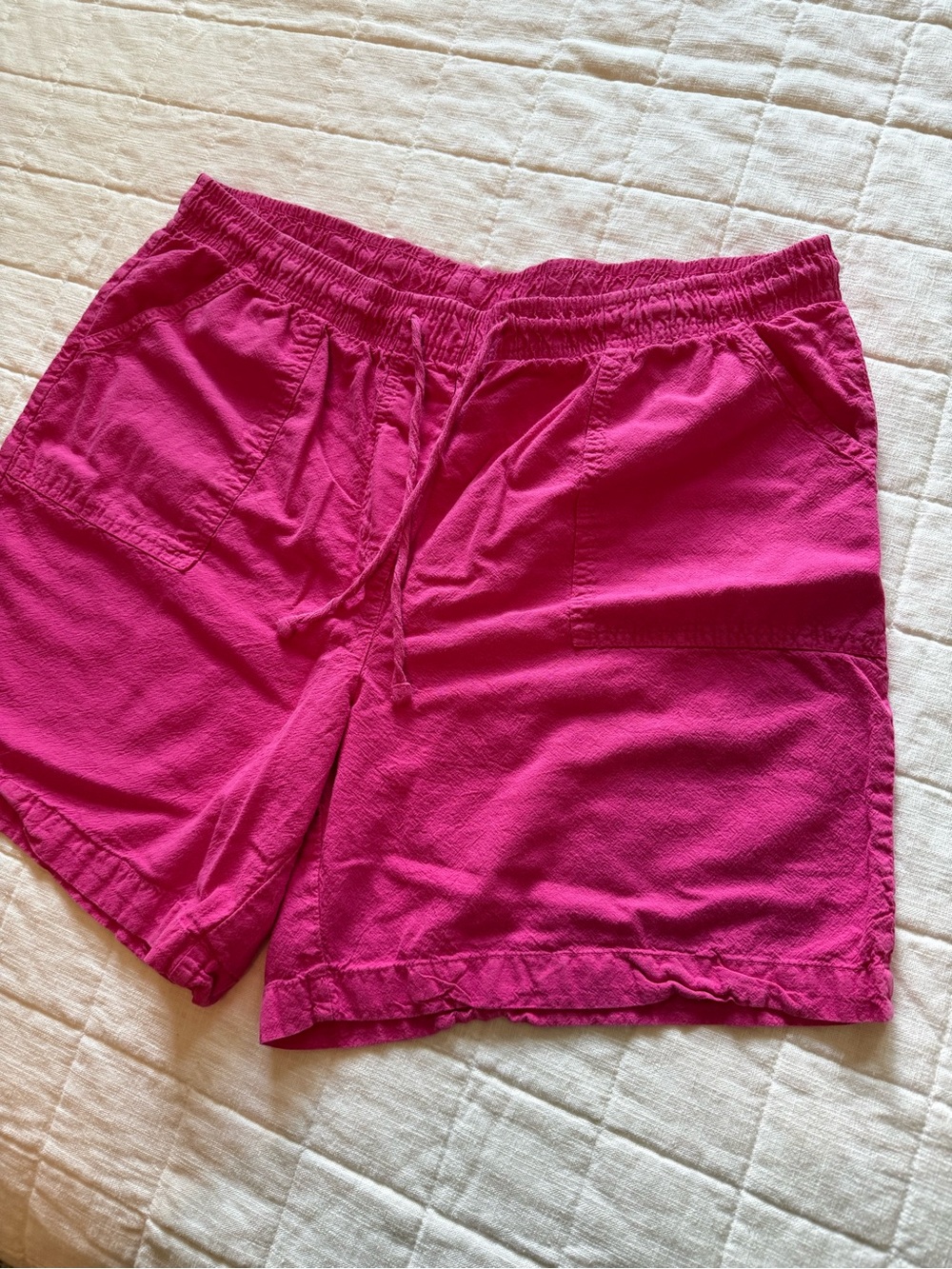 Basic Editions 100% Cotton Women's Bright Pink Drawstring Bermuda Shorts